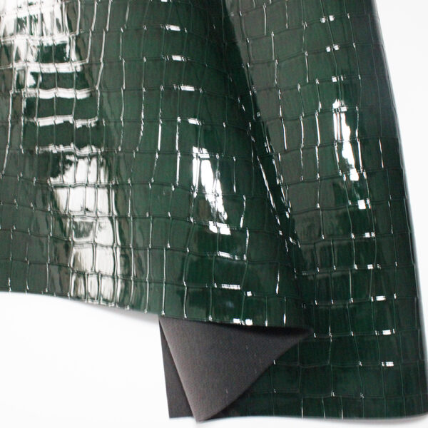 CORCO 002 glossy crocodile embossed PVC leather for bags with terry fabric backing
