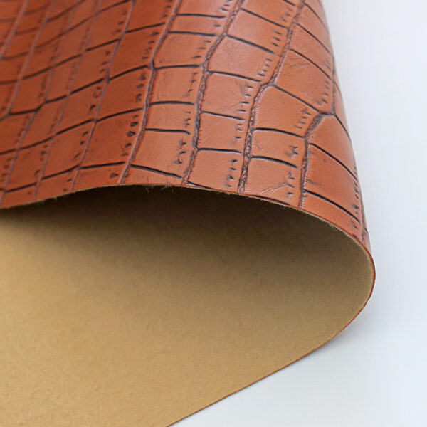 XZ60021 scraped crocodile grain PVC leather for bags with brush backing (1) XZ60021 scraped crocodile grain PVC leather for bags with brush backing