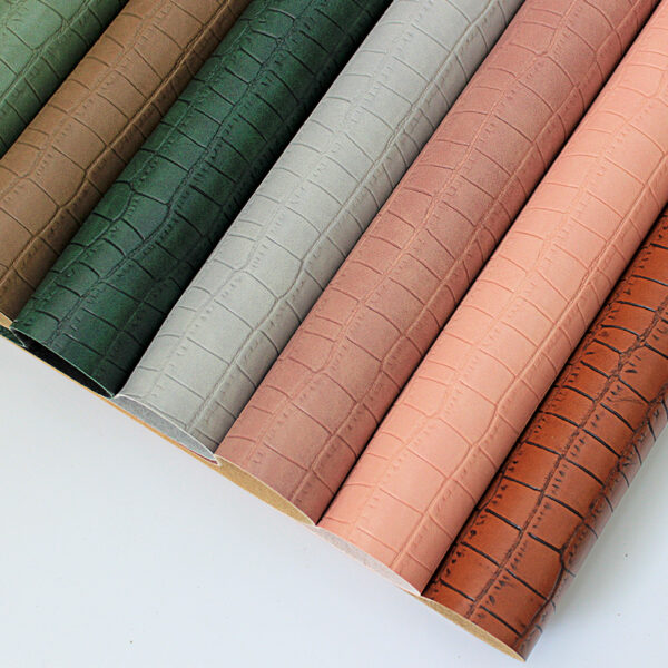 XZ60021 scraped crocodile grain PVC leather for bags with brush backing (2) XZ60021 scraped crocodile grain PVC leather for bags with brush backing