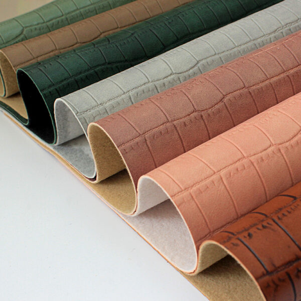 XZ60021 scraped crocodile grain PVC leather for bags with brush backing (3) XZ60021 scraped crocodile grain PVC leather for bags with brush backing