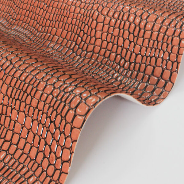 XZ60053 glossy small crocodile grain PVC leather for bags with brush backing