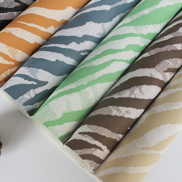 XZ60070 zebra print PVC leather for bags with double-needle brushed fabric backing