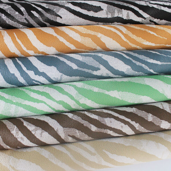 XZ60070 zebra print PVC leather for bags with double-needle brushed fabric backing