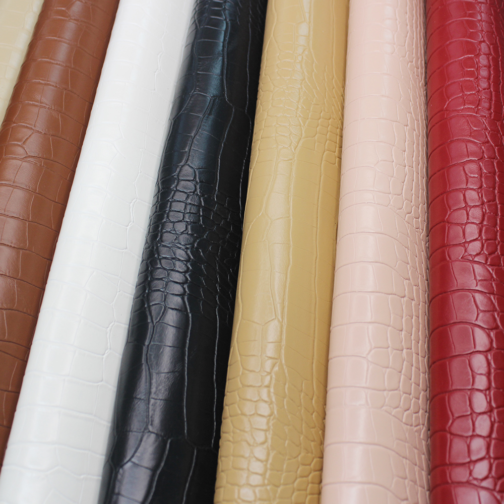 XZ60080 matte crocodile grain PVC leather for bags with double-needle brushed fabric backing
