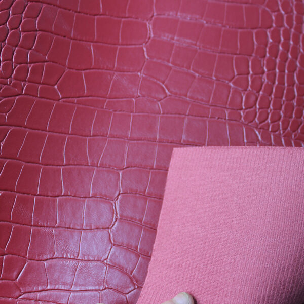 XZ60080 matte crocodile grain PVC leather for bags with double-needle brushed fabric backing