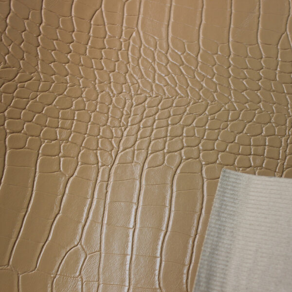 XZ60080 matte crocodile grain PVC leather for bags with double-needle brushed fabric backing