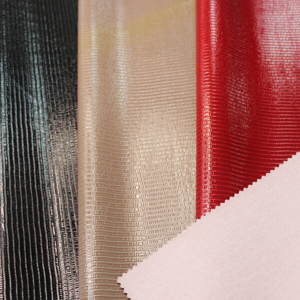 XZ73097 glossy lizard grain PVC leather for bags with faux cotton velvet backing