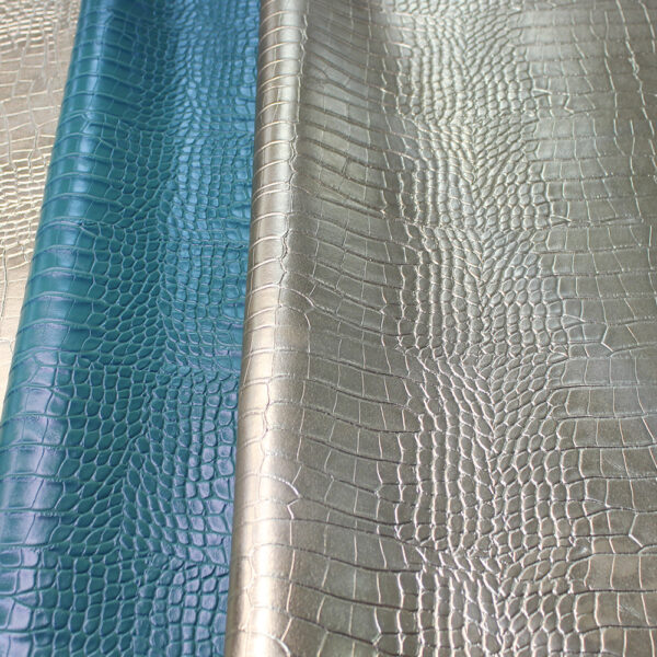 XZ73100 crocodile belly grain PVC leather for bags with double-needle brushed fabric backing