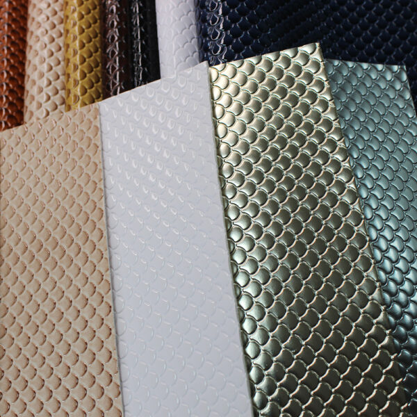 XZ73134 glossy fish scale PVC leather for bags with single-needle brushed fabric backing