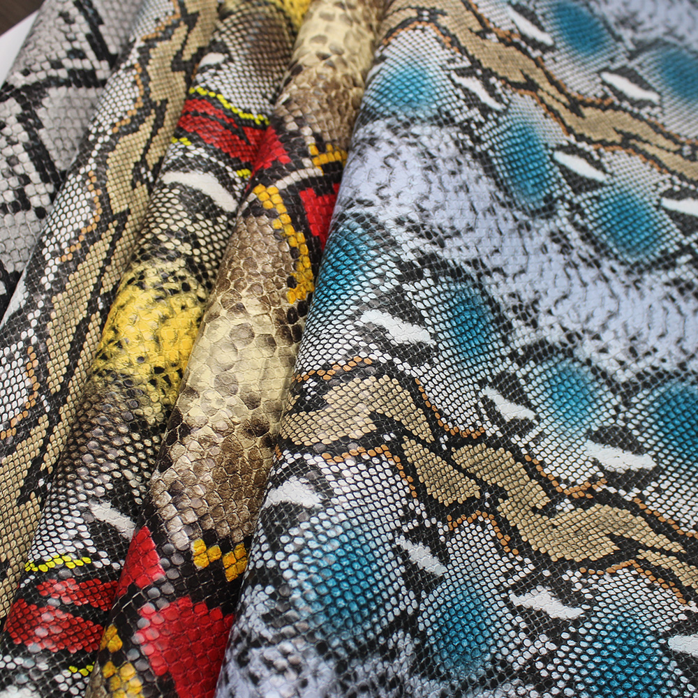 XZ73185 multicolor python print PVC leather for bags with embossed snake scale texture