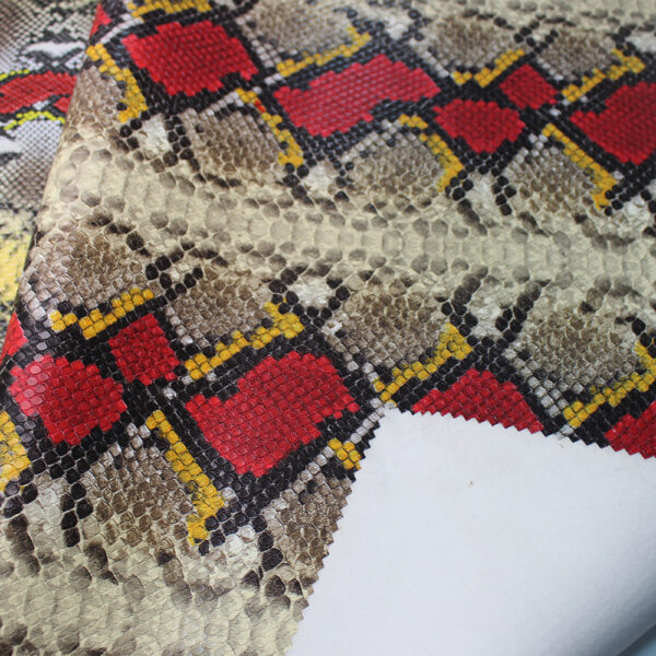 XZ73185 multicolor python print PVC leather for bags with embossed snake scale texture