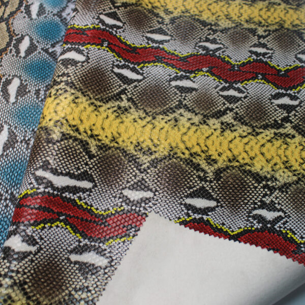 XZ73185 multicolor python print PVC leather for bags with embossed snake scale texture