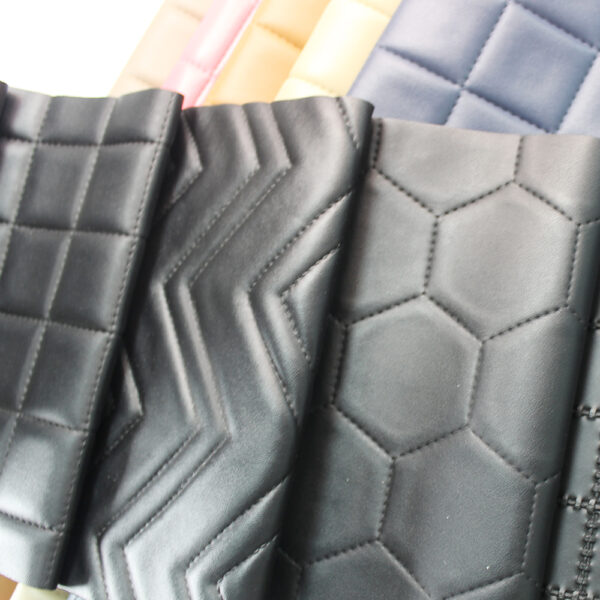 XZ73224 square stitched PVC leather with single-needle brushed fabric backing (5) geometric embossed synthetic leather for bags