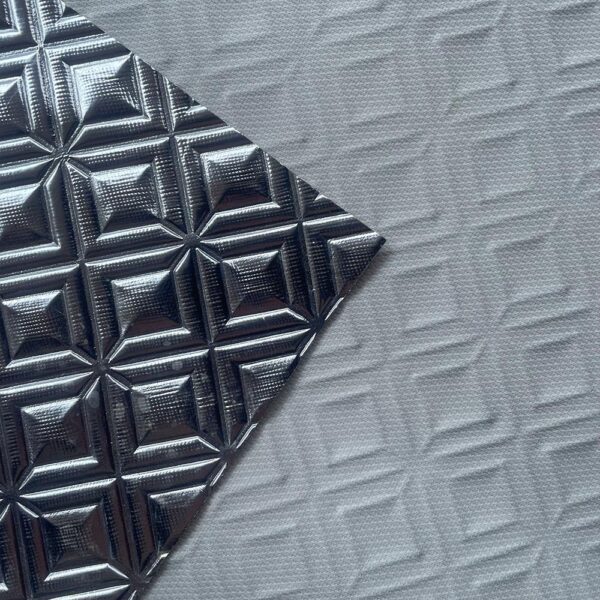 XZ73484 3D Geometric Embossed PVC Leather for Motorcycle Seats (3) XZ73484 PVC leather with knitted fabric backing