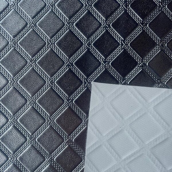 XZ73485 square grid embossed PVC leather with knitted fabric backing for motorcycle seats (2) 0.7mm embossed PVC leather for motorcycle saddle upholstery
