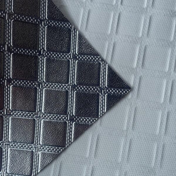 XZ73485 square grid embossed PVC leather with knitted fabric backing for motorcycle seats (5) XZ73485 PVC leather with knitted fabric backing