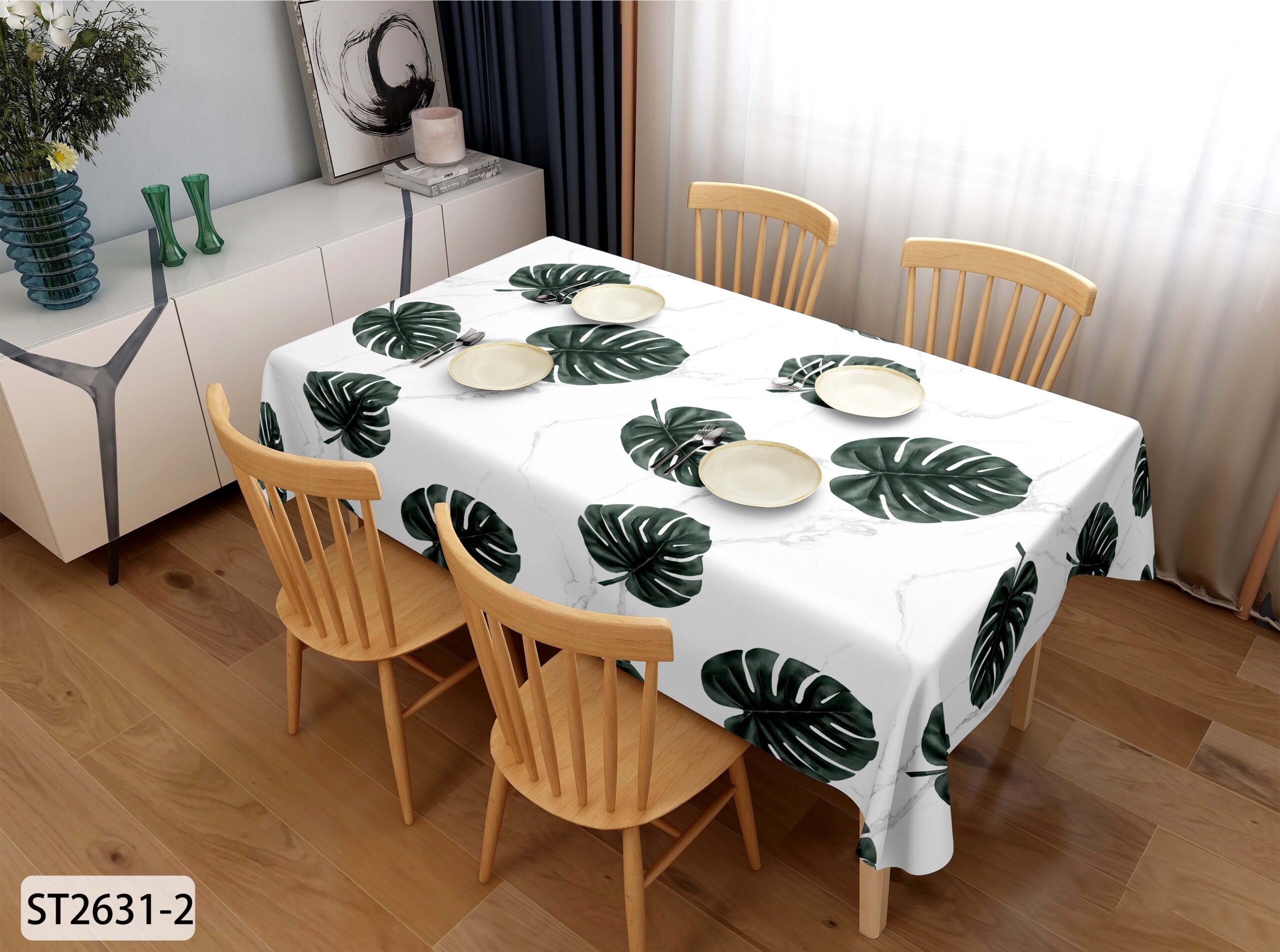 XZ73509 monstera leaf printed PVC tablecloth leather (1) monstera leaf printed PVC material for table covers