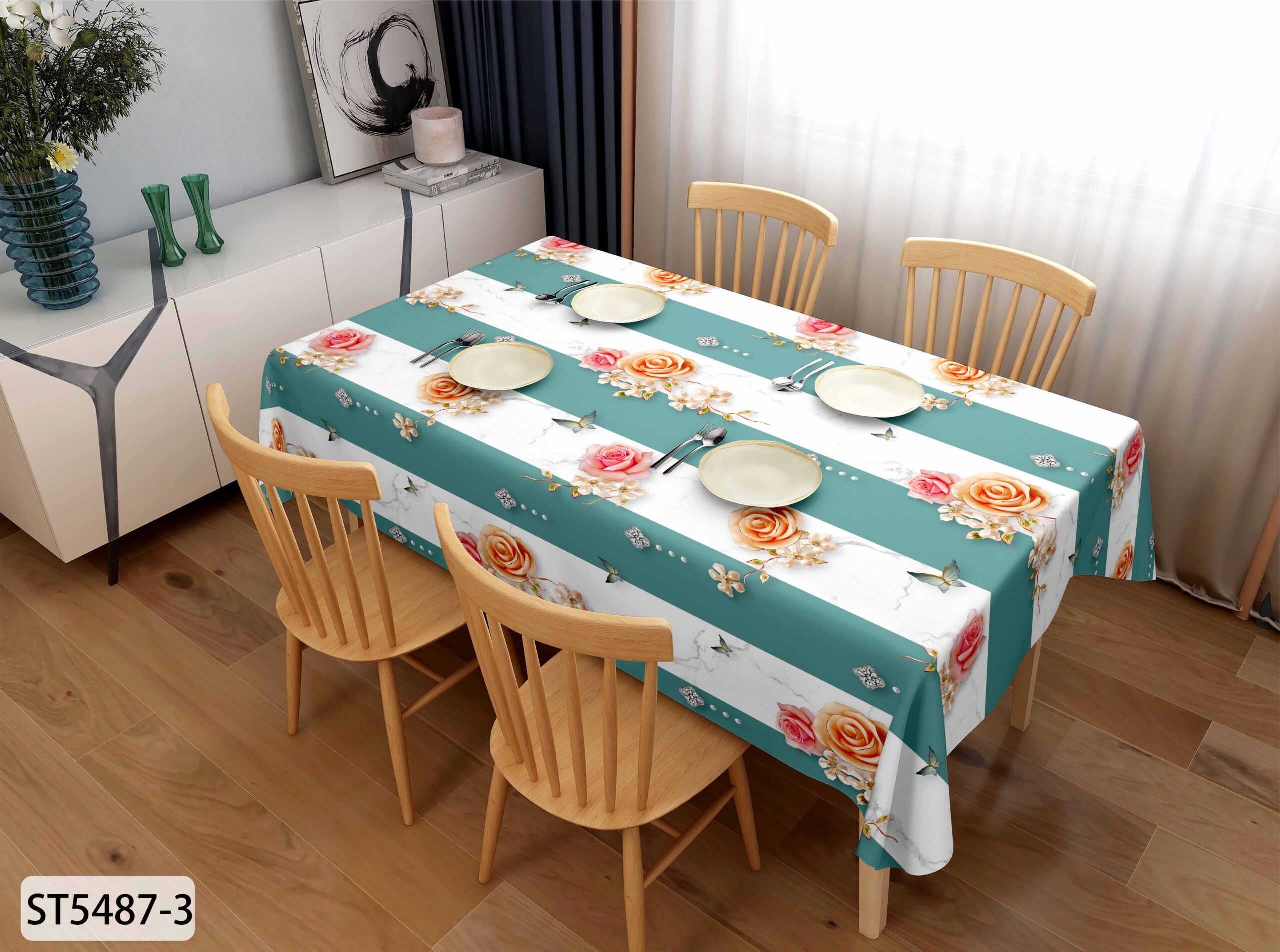 elegant floral printed PVC material for table covers