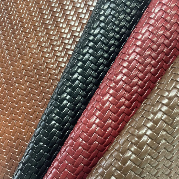 XZ73663 woven basket embossed PVC leather for bags