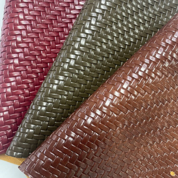 XZ73663 woven basket embossed PVC leather for bags