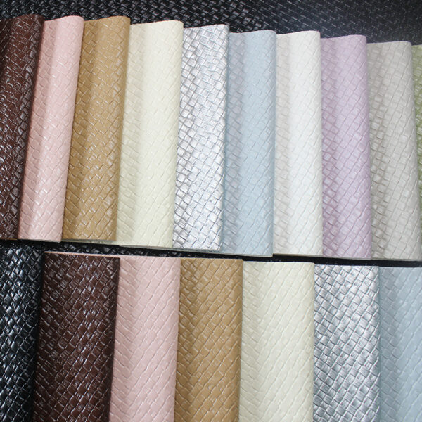 Basket weave embossed PVC leather material for bags