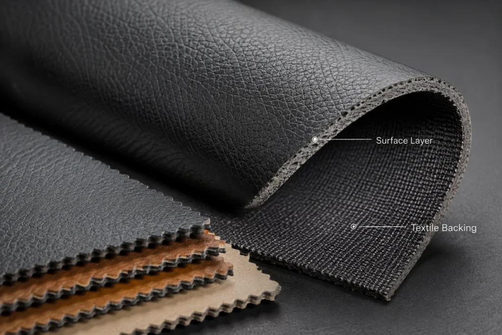 Automotive car seat leather with textile backing structure