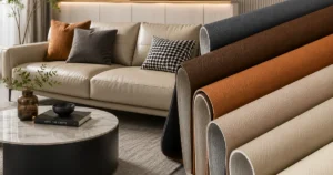 PVC leather materials in different colors and grains for sofa upholstery