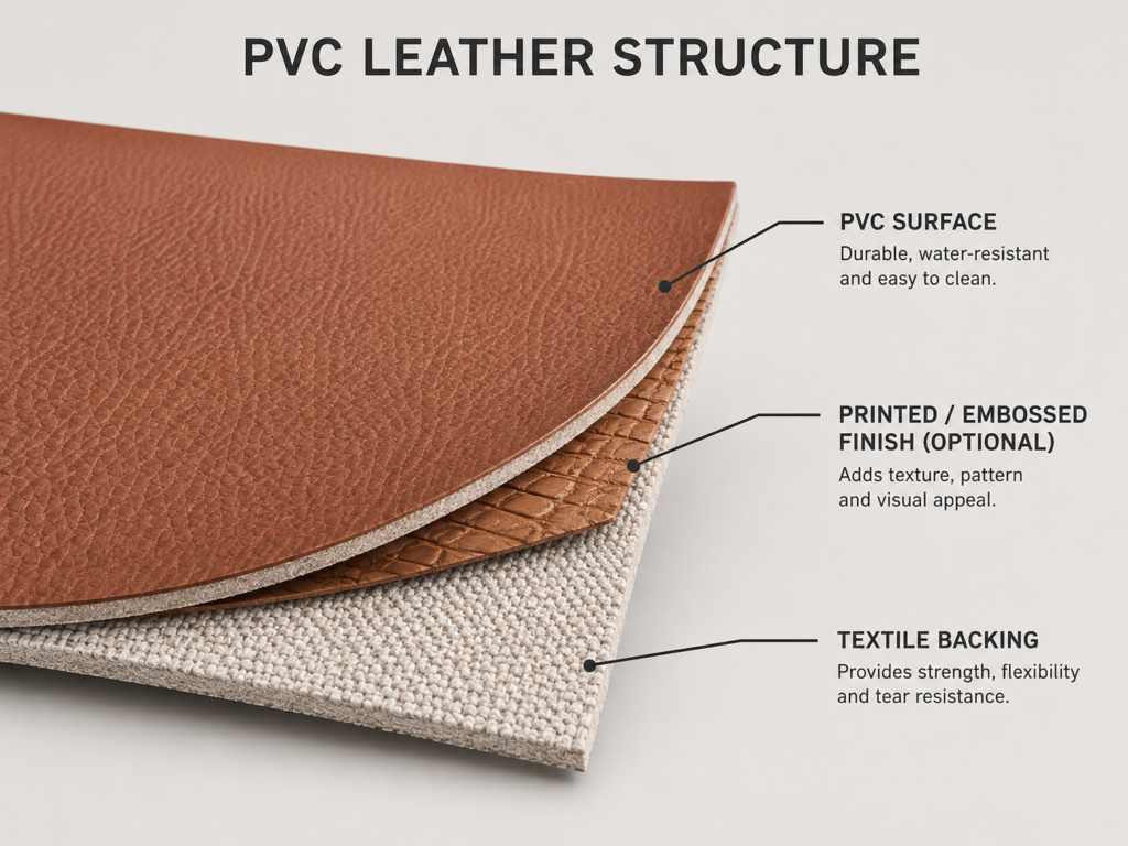 Struttura in pelle PVC con superficie rivestita e supporto tessile