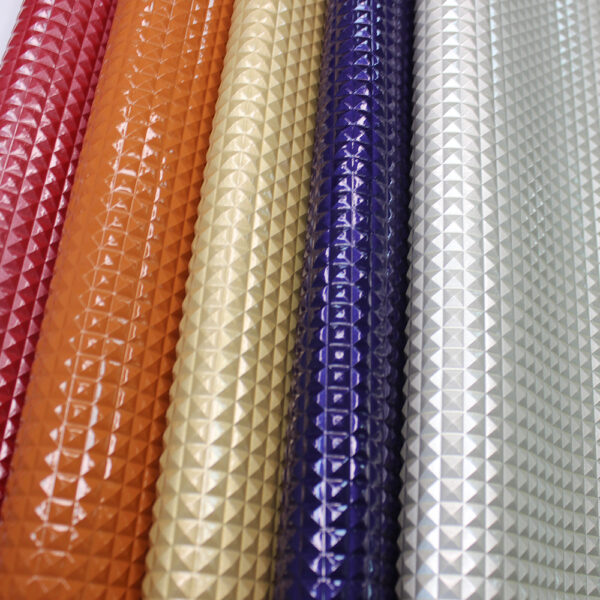 XZ73292 3D diamond embossed PVC leather with glossy surface