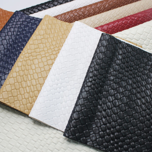 XZ73301 basket weave embossed PVC leather with woven pattern for bags