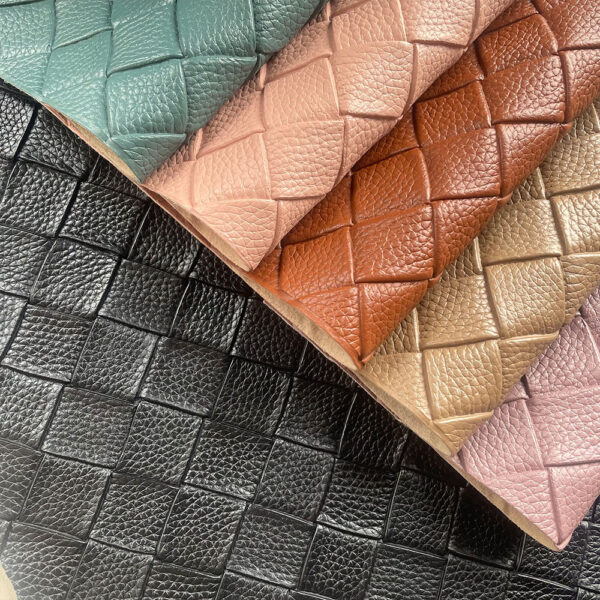 XZ73513 large basket weave embossed PVC leather with woven pattern