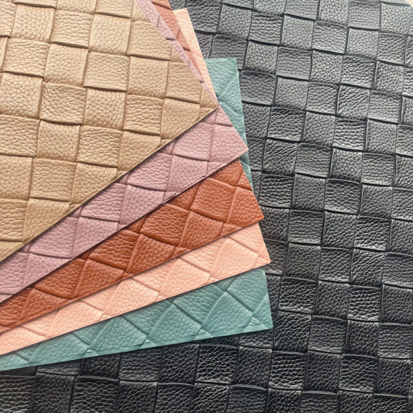 XZ73513 large basket weave embossed PVC leather with woven pattern