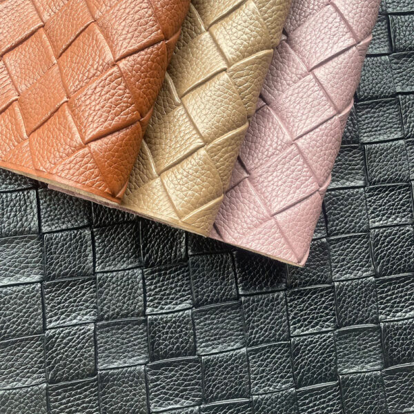 XZ73513 large basket weave embossed PVC leather with woven pattern