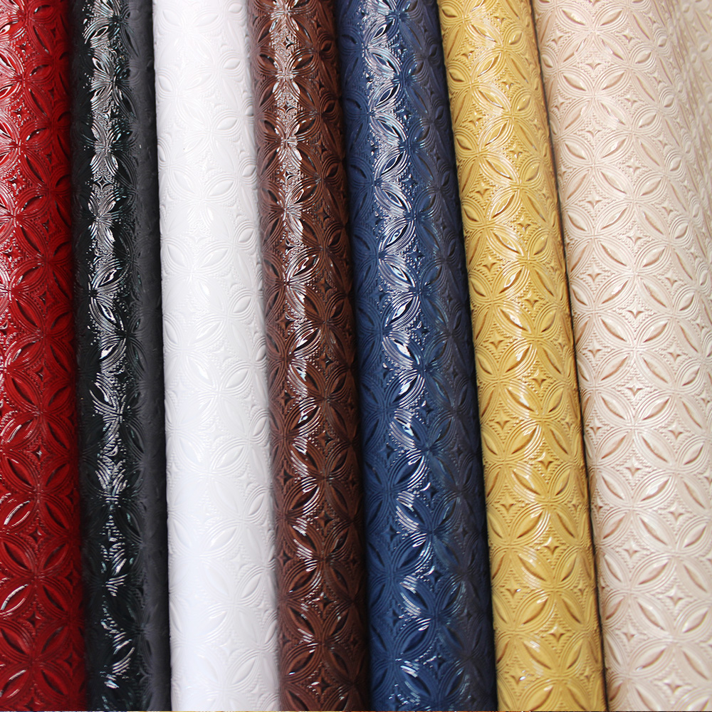XZ73682 floral embossed PVC leather with glossy flower pattern