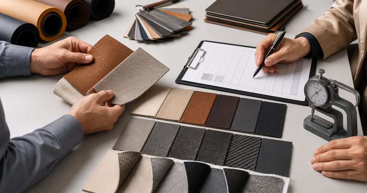 approving PVC leather color grain and backing before production