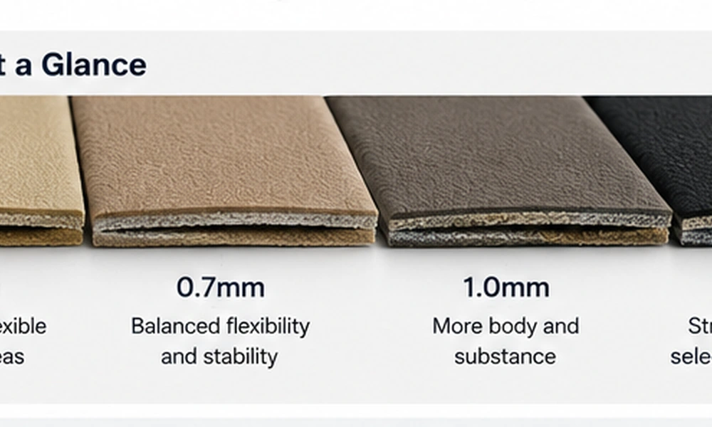 0.65mm 0.7mm 1.0mm and 1.2mm car seat leather thickness comparison