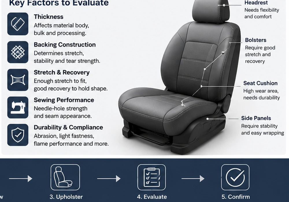 testing car seat leather stretch sewing and upholstery performance before production