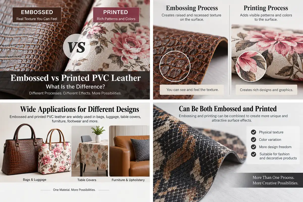 embossed vs printed PVC leather surface process comparison