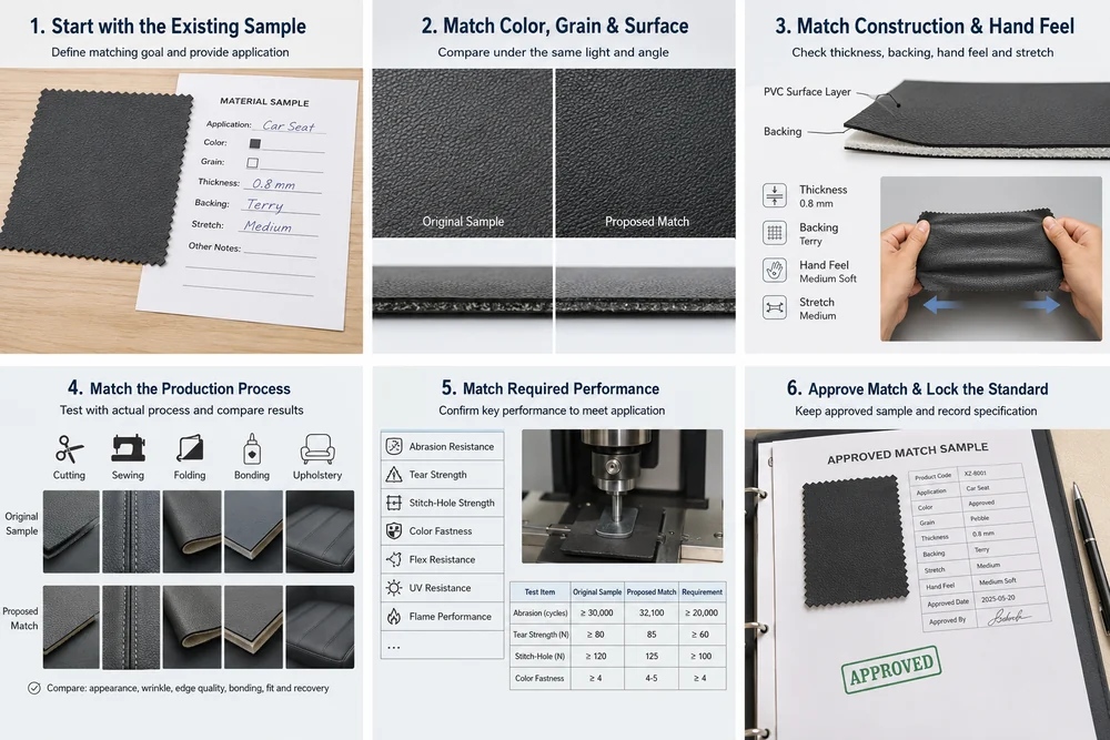 testing matched PVC leather for sewing folding bonding and performance