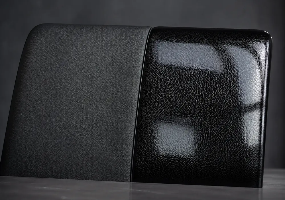 matte and glossy PVC leather surface finish comparison