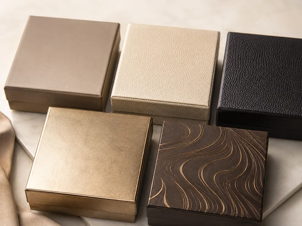 PVC leather surface finishes for decorative packaging boxes