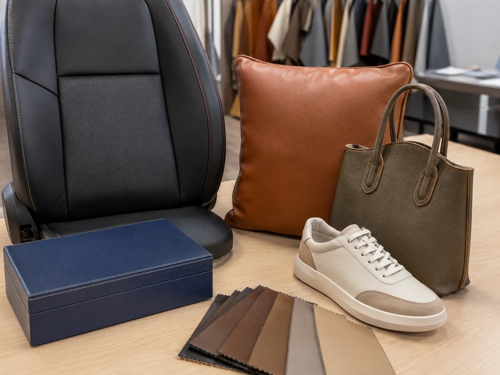 PVC leather samples tested for automotive furniture bags footwear and packaging applications