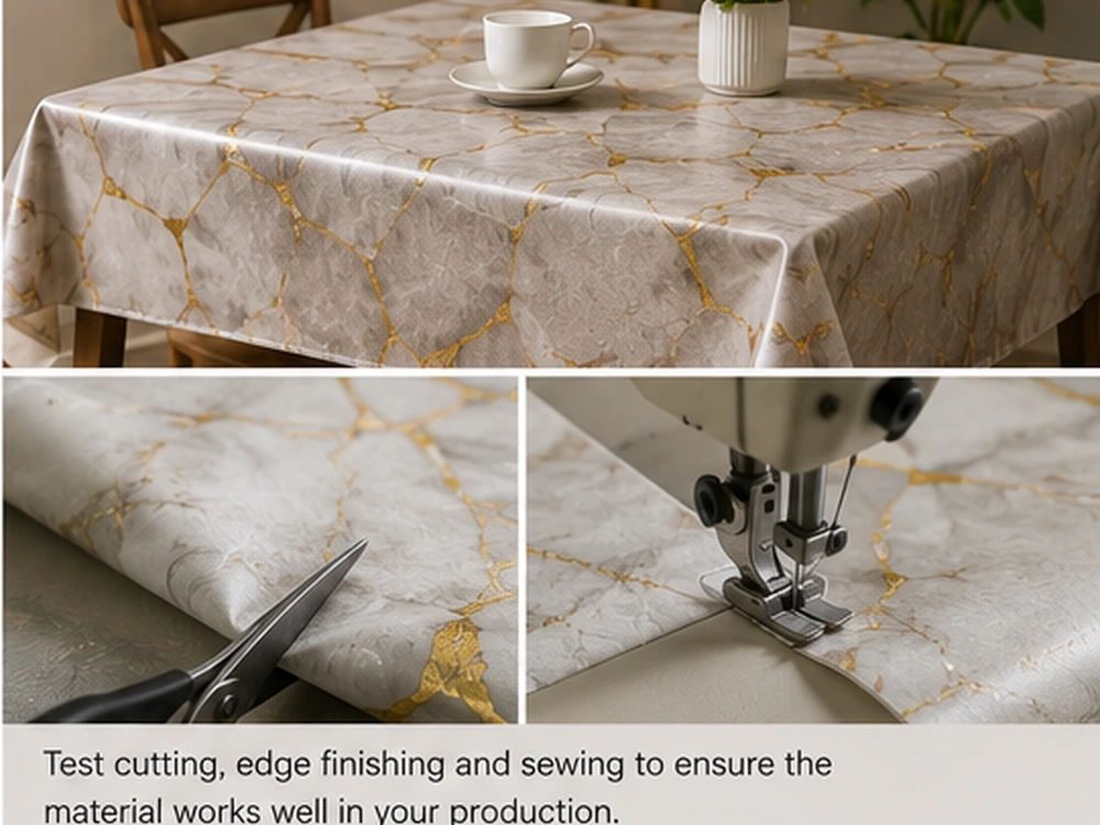 PVC tablecloth material cutting edge finishing and production test