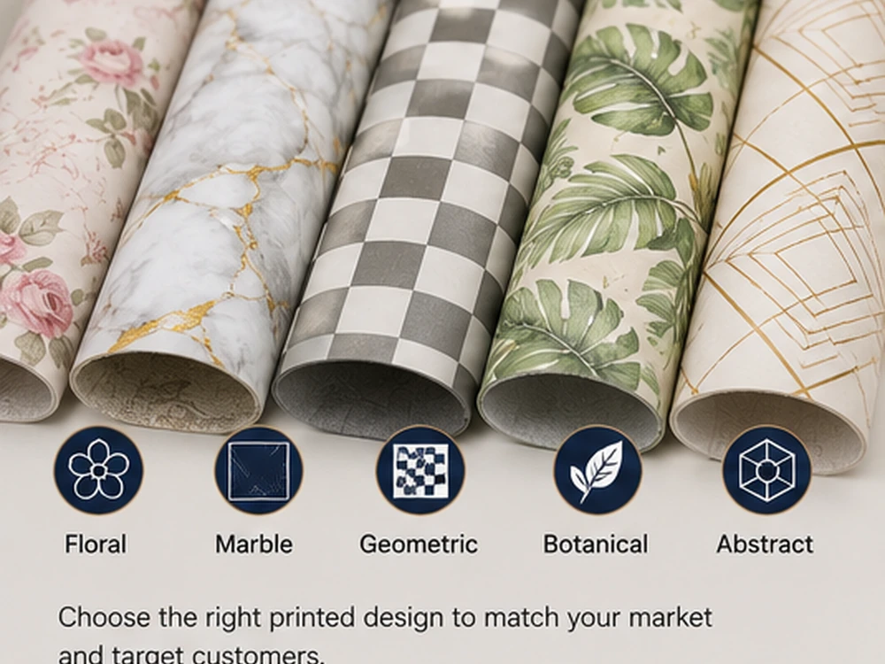 PVC tablecloth material in floral marble geometric botanical and abstract patterns