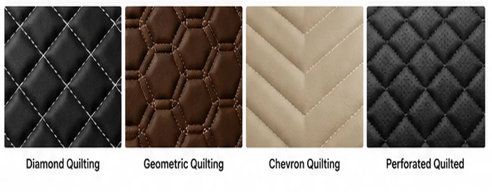 automotive quilted leather patterns including diamond geometric chevron and perforated designs